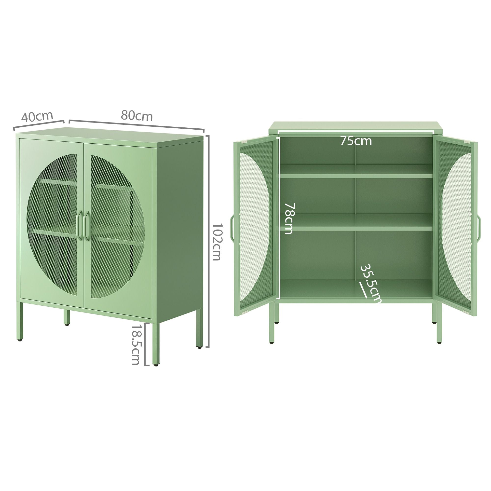 Green Metal Buffet Sideboard Mesh Doors 2pc | Simpledeals