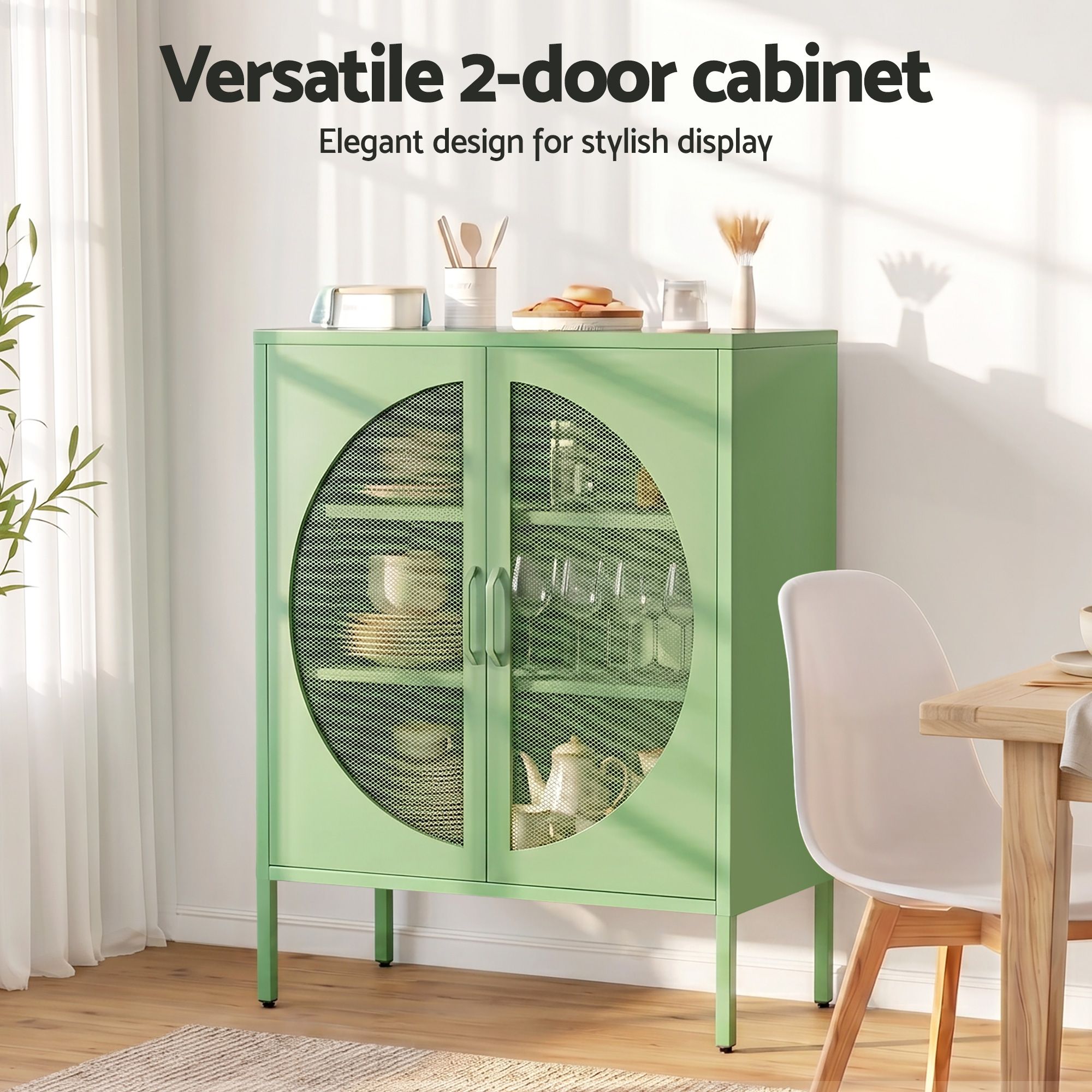Green Metal Buffet Sideboard Mesh Doors 2pc | Simpledeals