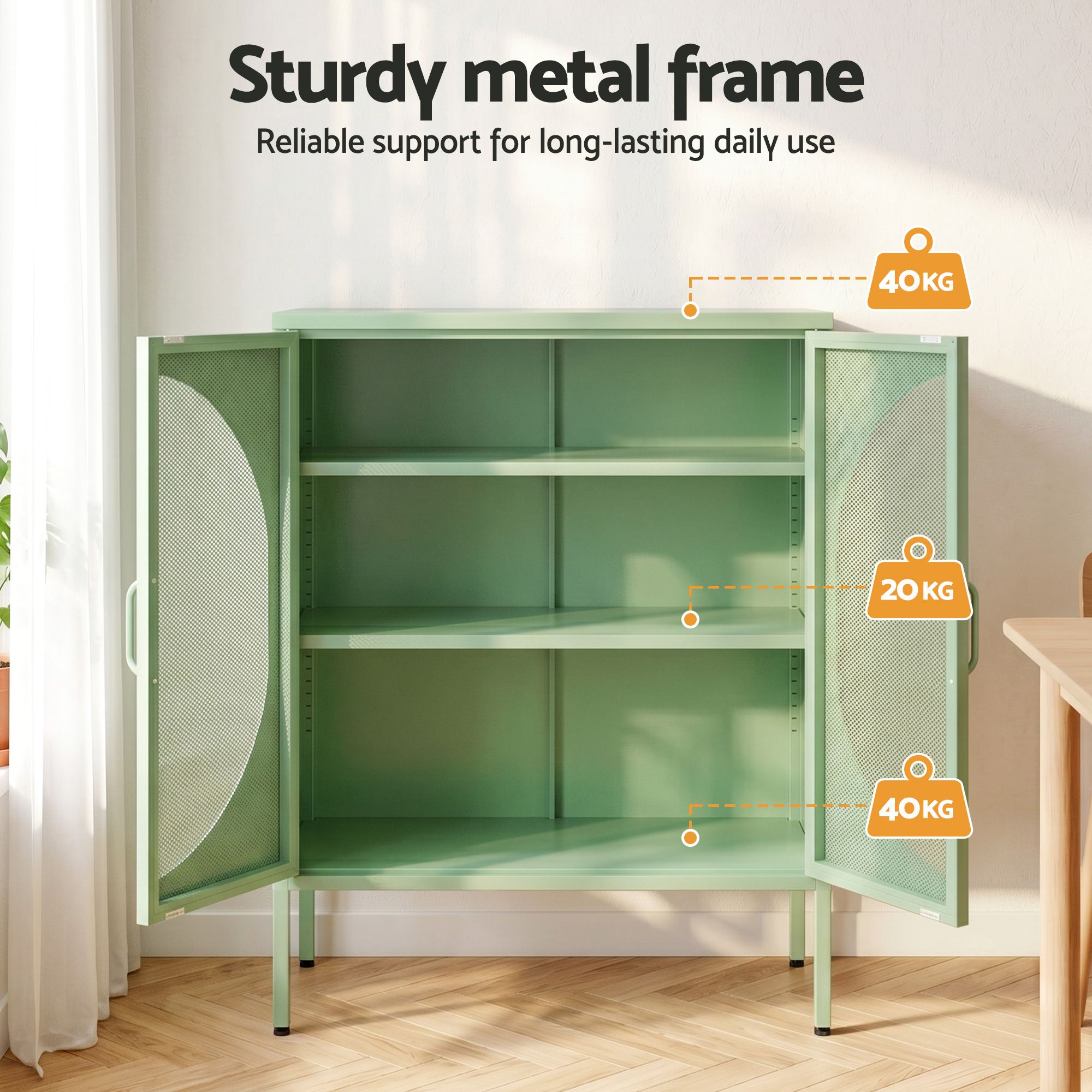 Green Metal Buffet Sideboard Mesh Doors 2pc | Simpledeals