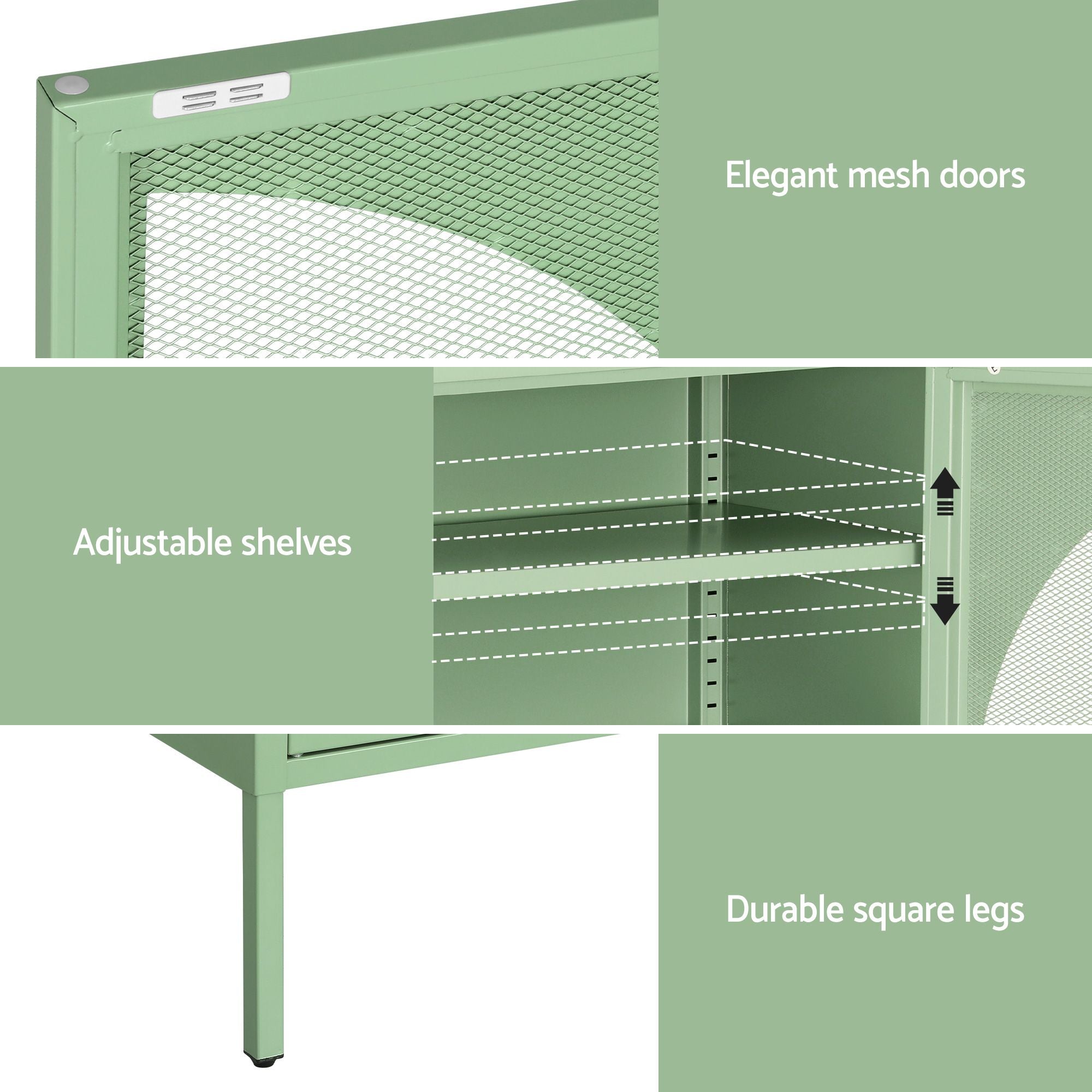 Green Metal Buffet Sideboard Mesh Doors 2pc | Simpledeals