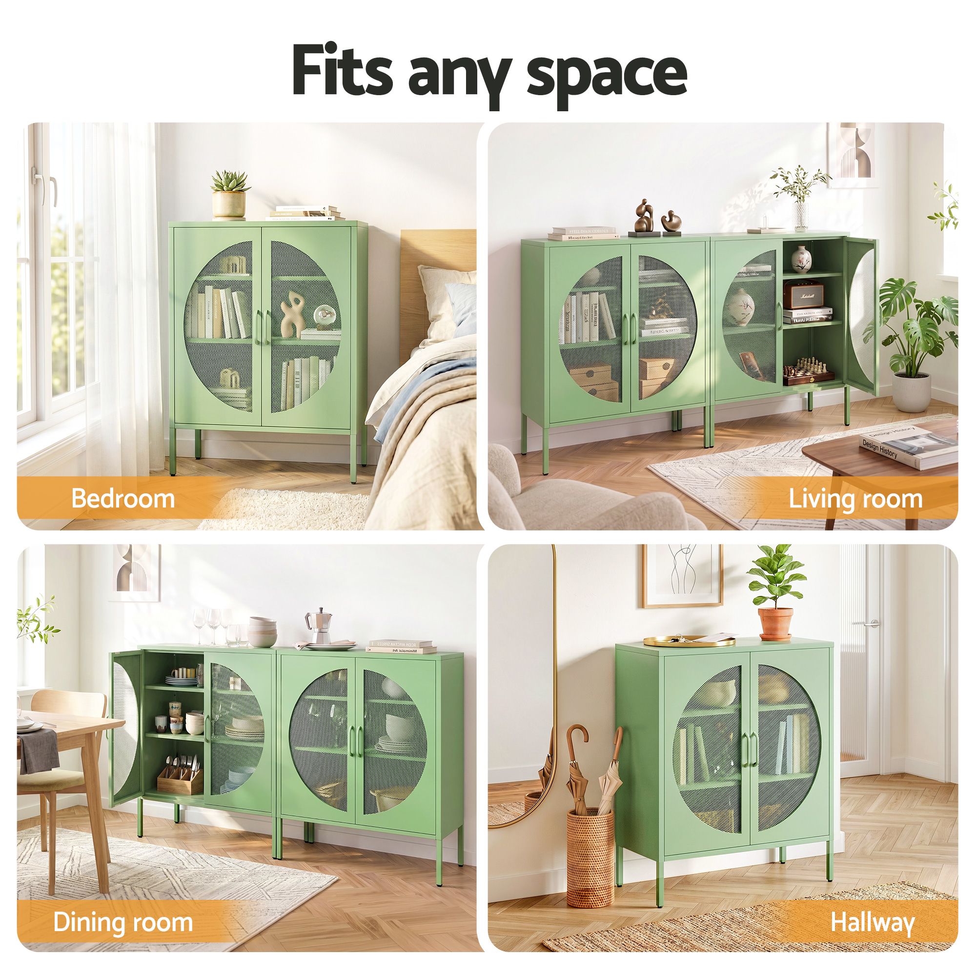 Green Metal Buffet Sideboard Mesh Doors 2pc | Simpledeals