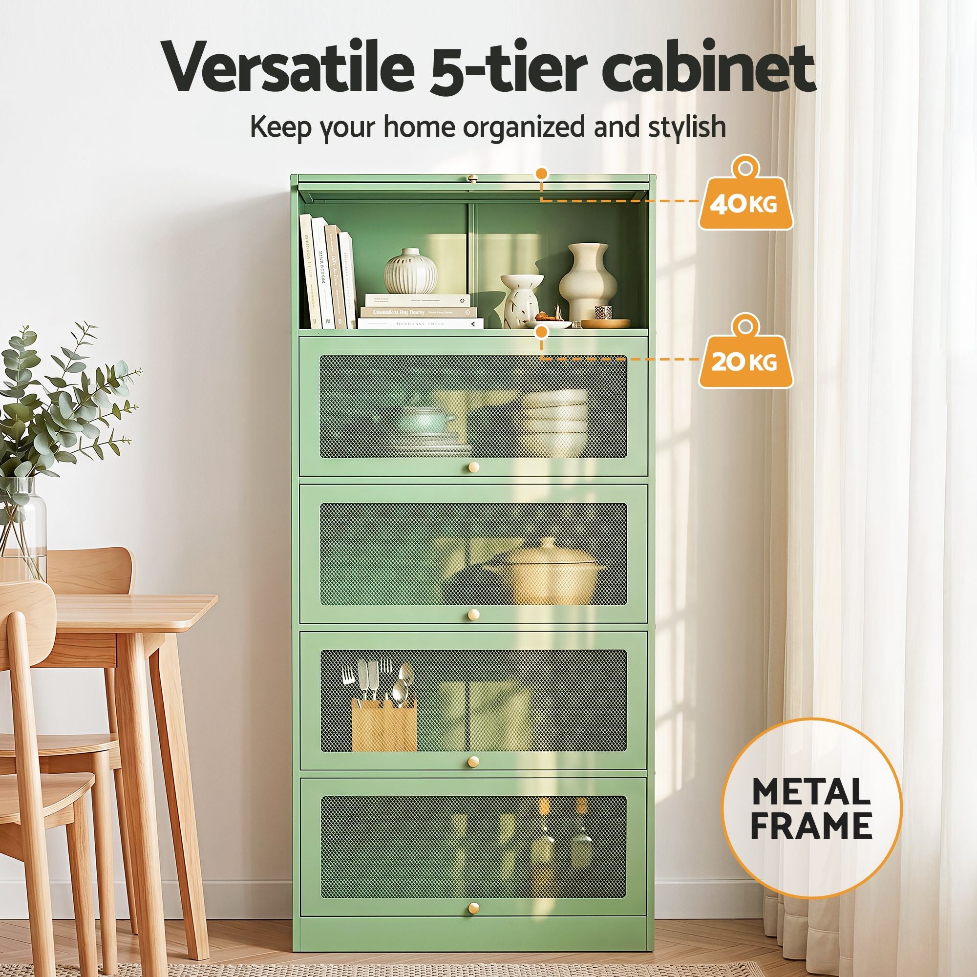 Green Steel Buffet Sideboard Cabinet Set of 2 | Simpledeals