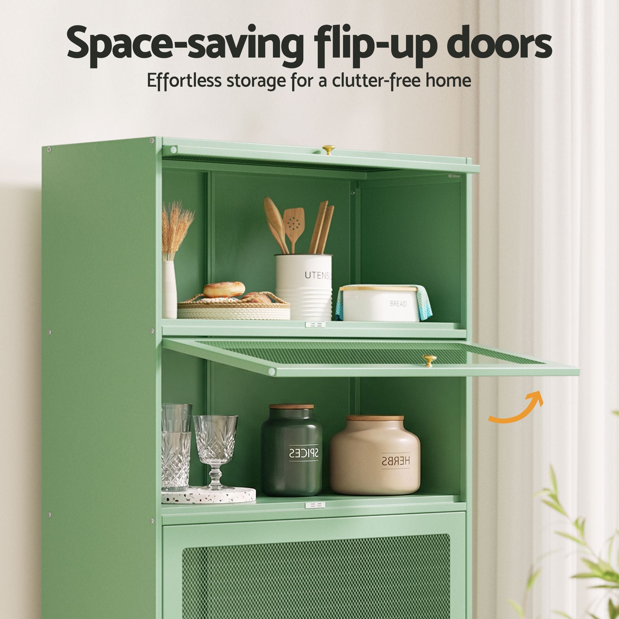 Green Steel Buffet Sideboard Cabinet Set of 2 | Simpledeals