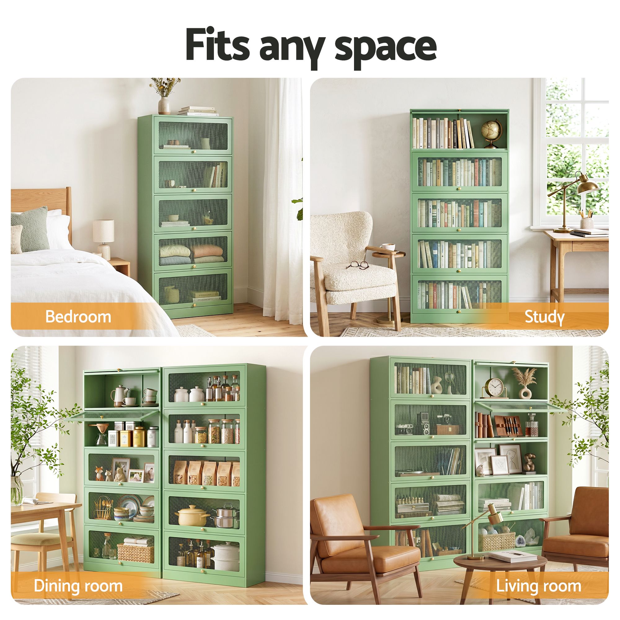 Green Steel Buffet Sideboard Cabinet Set of 2 | Simpledeals