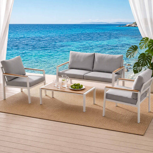 Outdoor Sofa Set White Aluminum 140x72x68cm