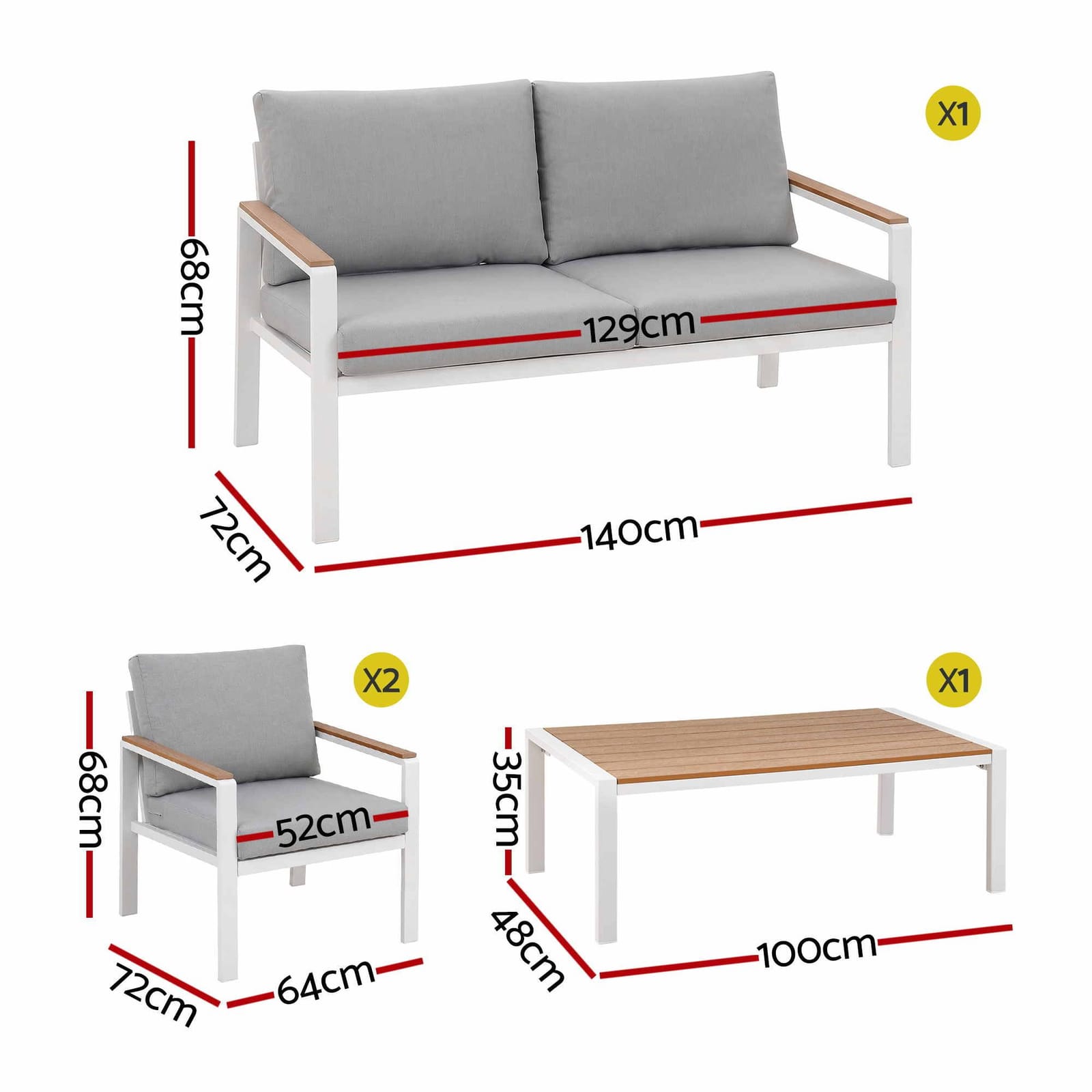 Outdoor Sofa Set White Aluminum 140x72x68cm