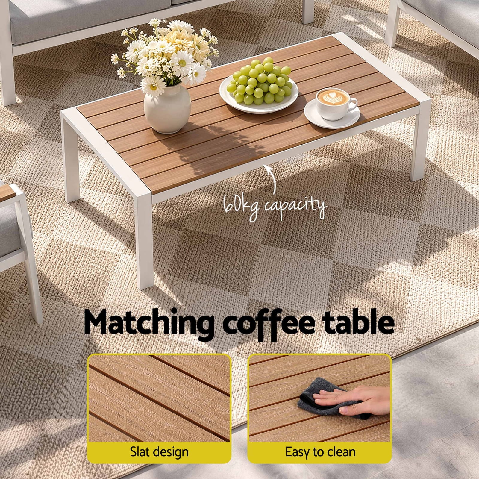 Outdoor Sofa Set White Aluminum 140x72x68cm