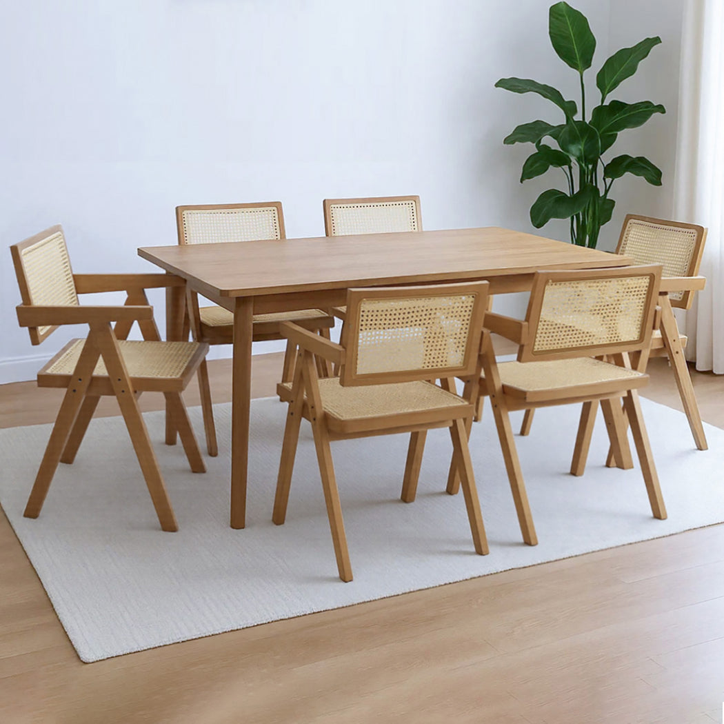 Compact 6x Dining Chair Solid Wood Rattan  Comfortable Design