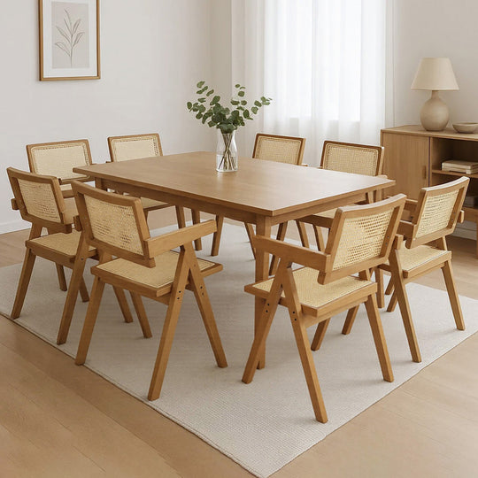 Elegant 8x Dining Chair Solid Wood Rattan  Easy Assembly Classic