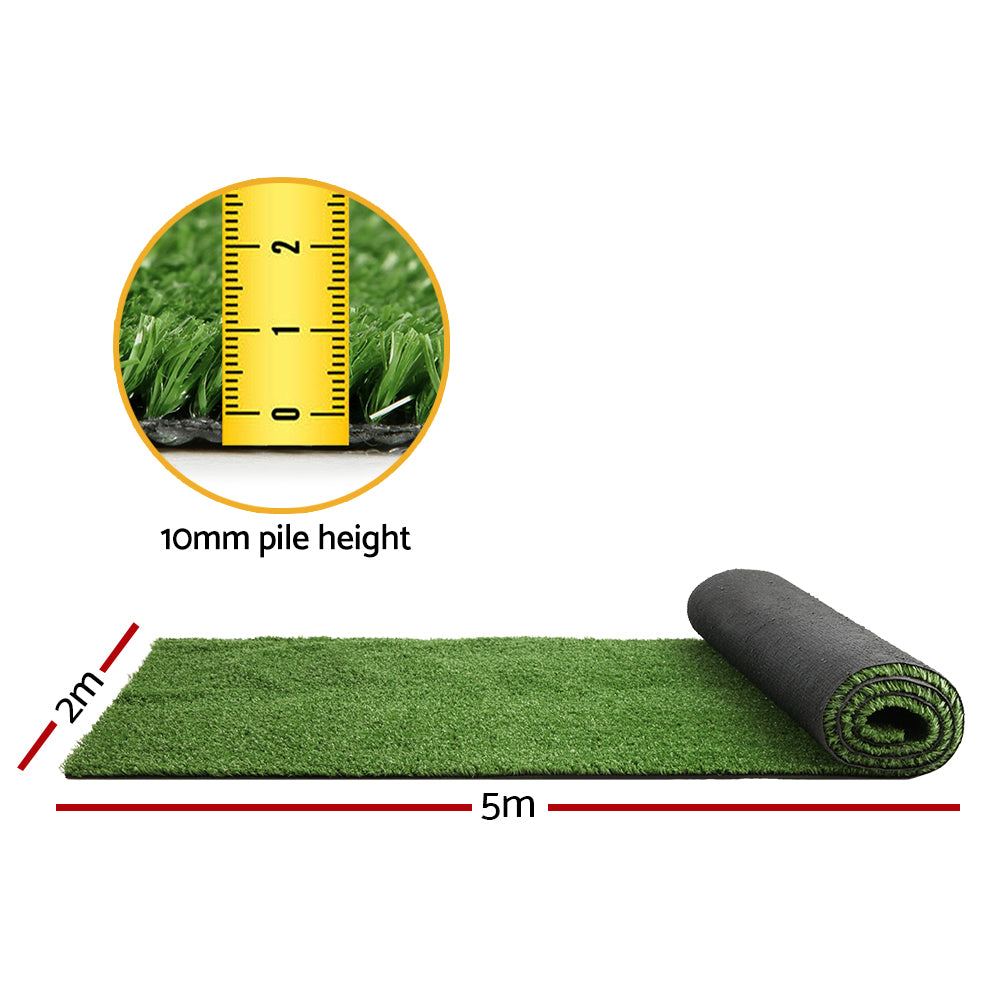 10Mm - Artificial Grass 2mx5m 10mm Synthetic Fake Lawn Turf Plant Plastic Olive