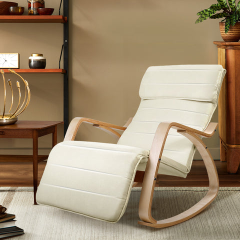 Rocking Armchair Bentwood Frame With Footrest Beige Afton