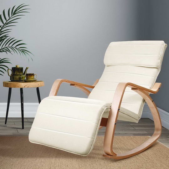 Rocking Armchair Bentwood Frame With Footrest Beige Afton - Arm Chairs & Recliners