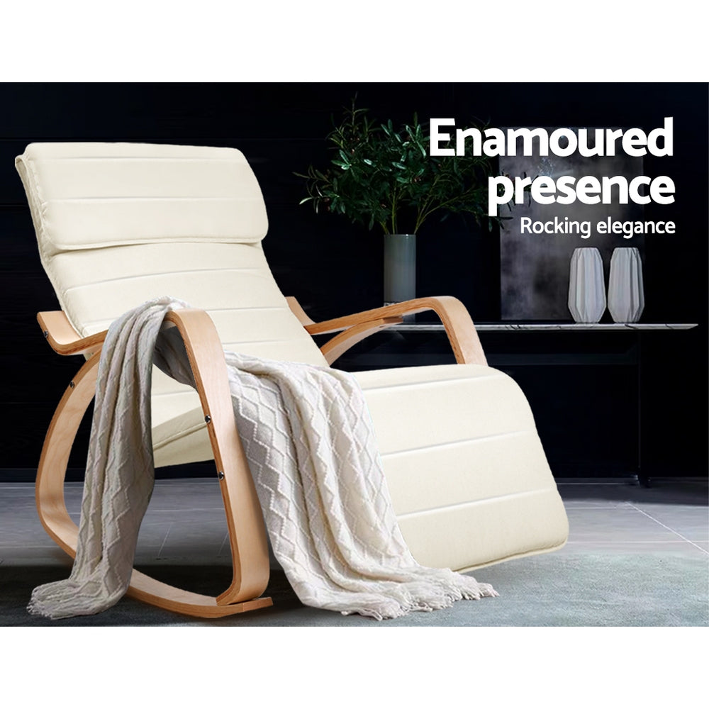 Rocking Armchair Bentwood Frame With Footrest Beige Afton