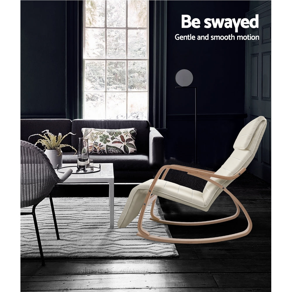 Rocking Armchair Bentwood Frame With Footrest Beige Afton