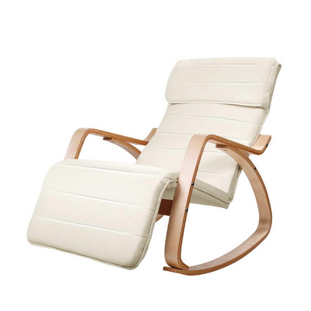 Rocking Armchair Bentwood Frame With Footrest Beige Afton