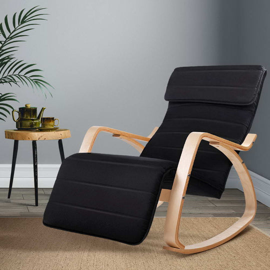 Rocking Armchair Bentwood Frame With Footrest Black Afton - Arm Chairs & Recliners