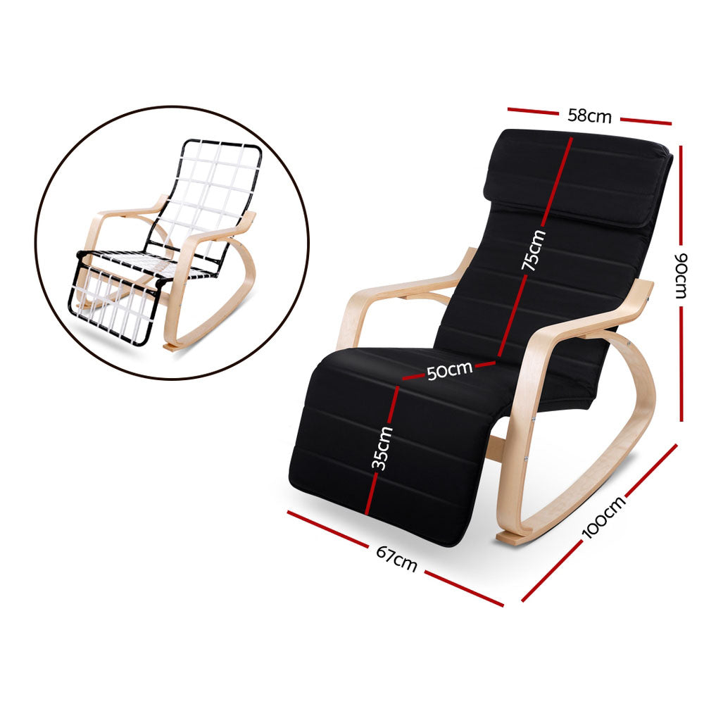 Rocking Armchair Bentwood Frame With Footrest Black Afton