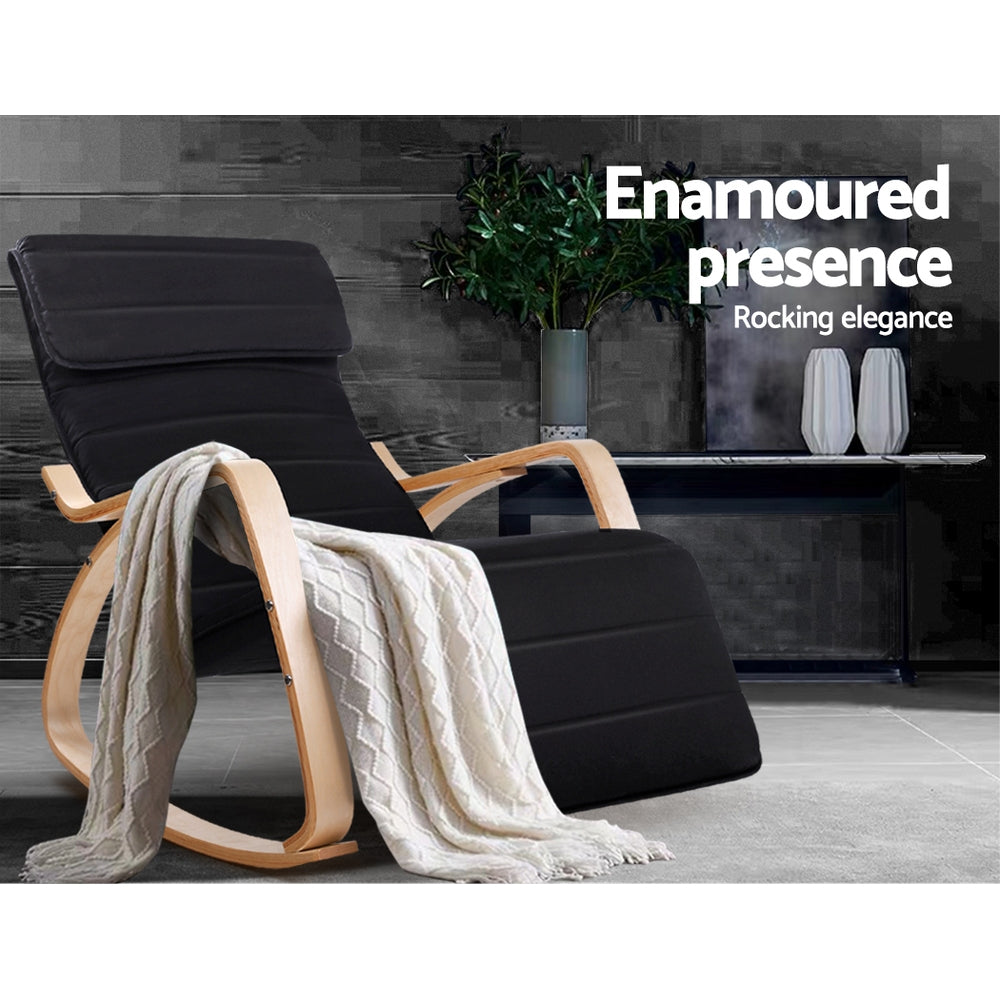 Rocking Armchair Bentwood Frame With Footrest Black Afton