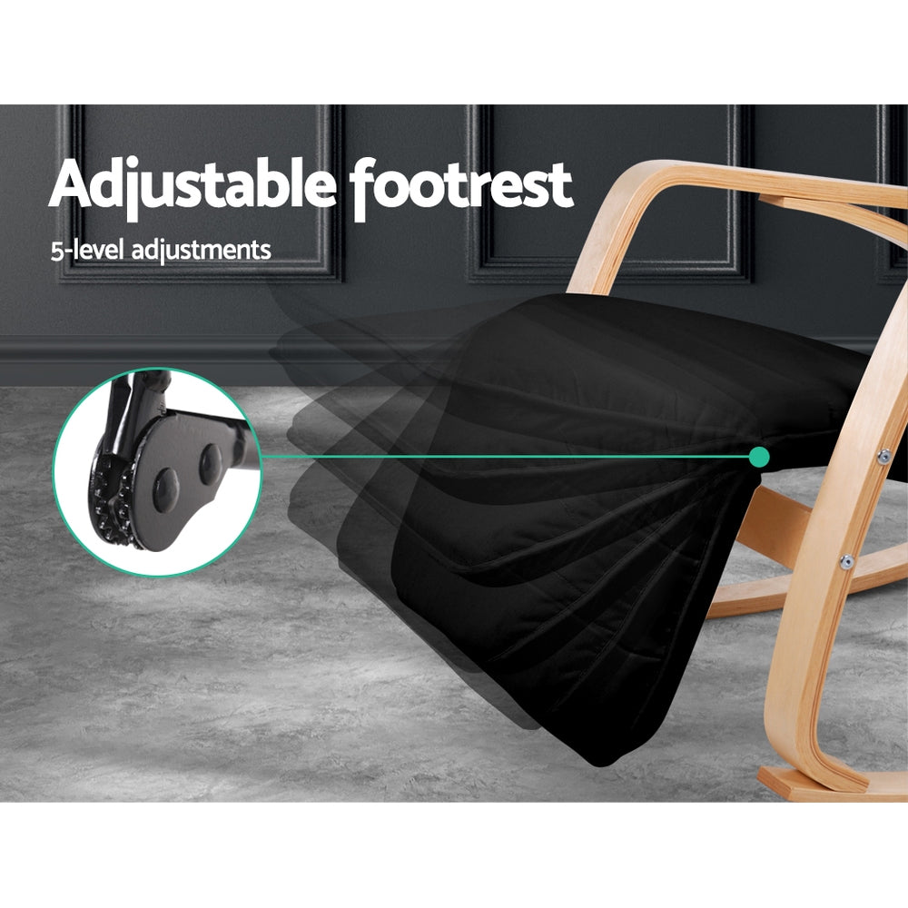 Rocking Armchair Bentwood Frame With Footrest Black Afton