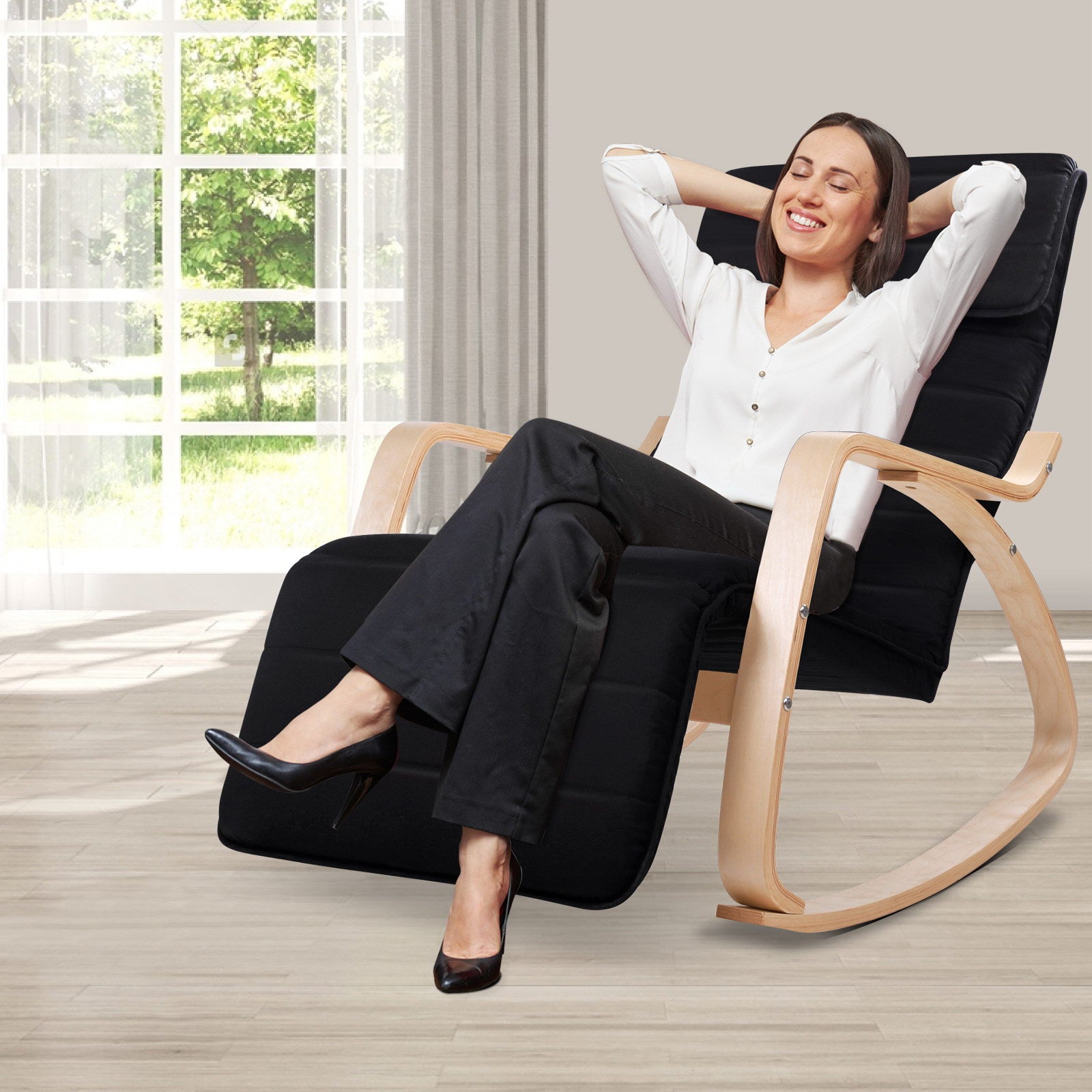 Rocking Armchair Bentwood Frame With Footrest Black Afton