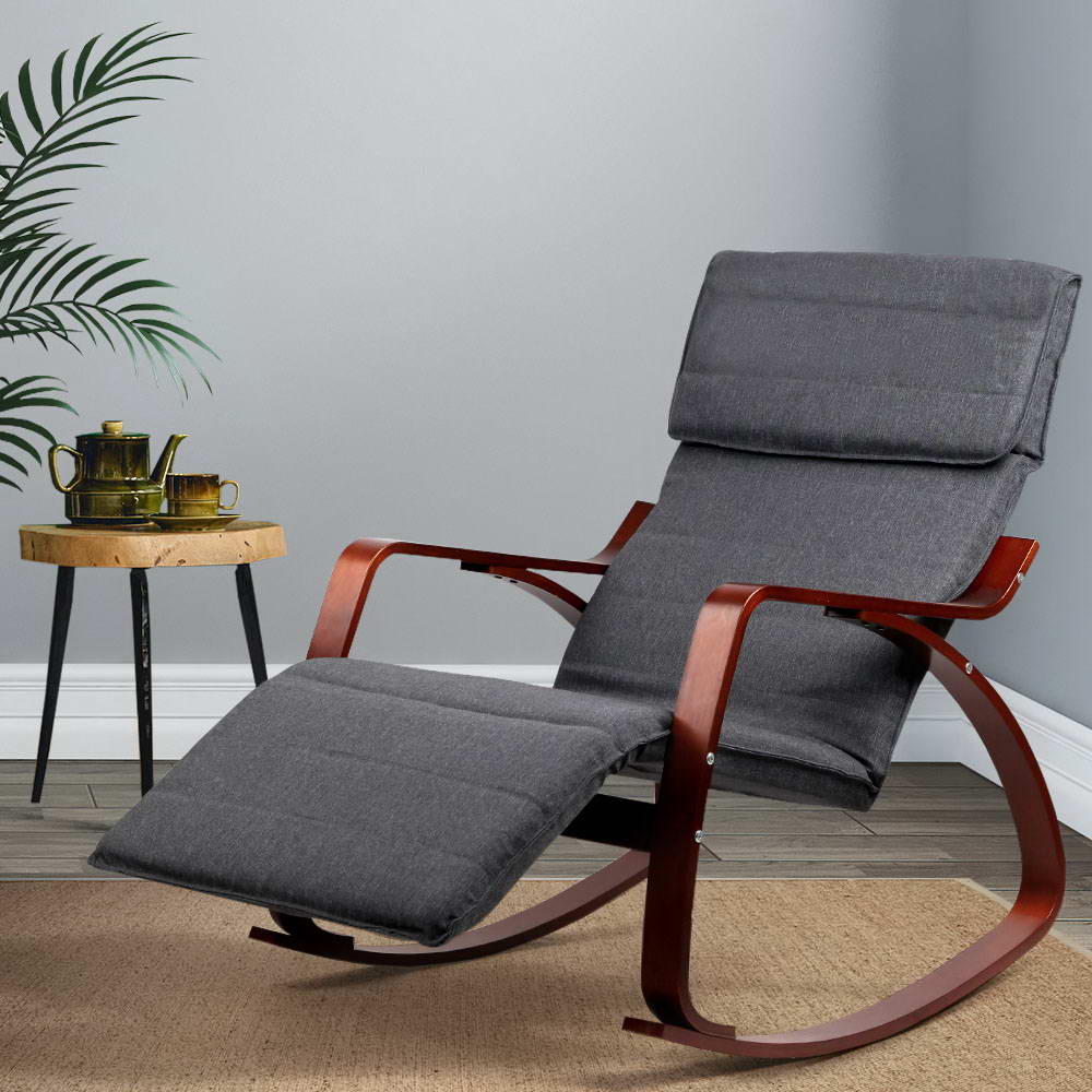 Rocking Armchair Bentwood Frame With Footrest Charcoal Afton
