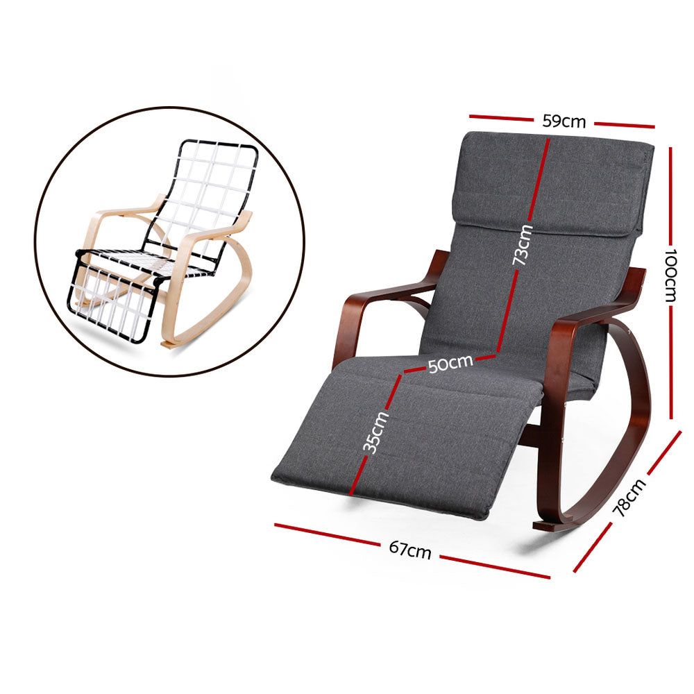 Rocking Armchair Bentwood Frame With Footrest Charcoal Afton