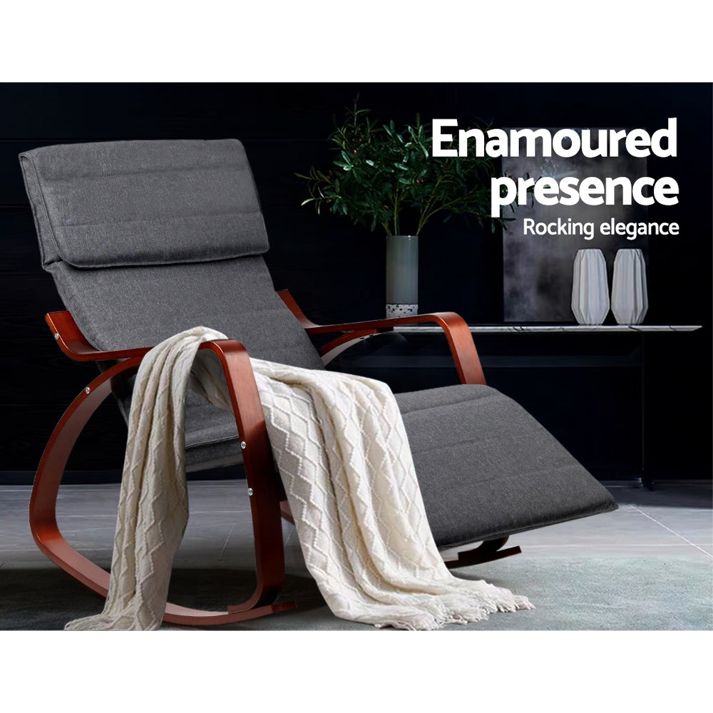 Rocking Armchair Bentwood Frame With Footrest Charcoal Afton