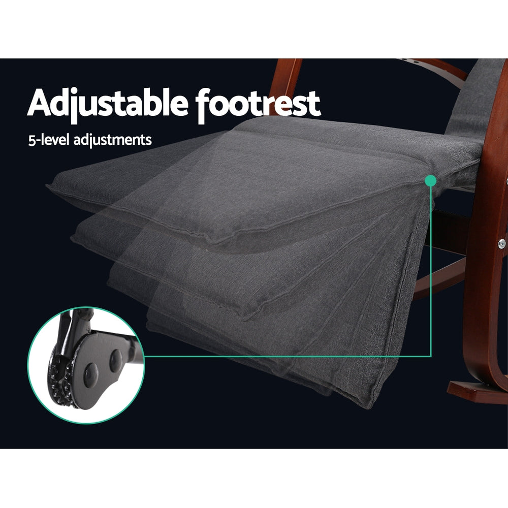 Rocking Armchair Bentwood Frame With Footrest Charcoal Afton