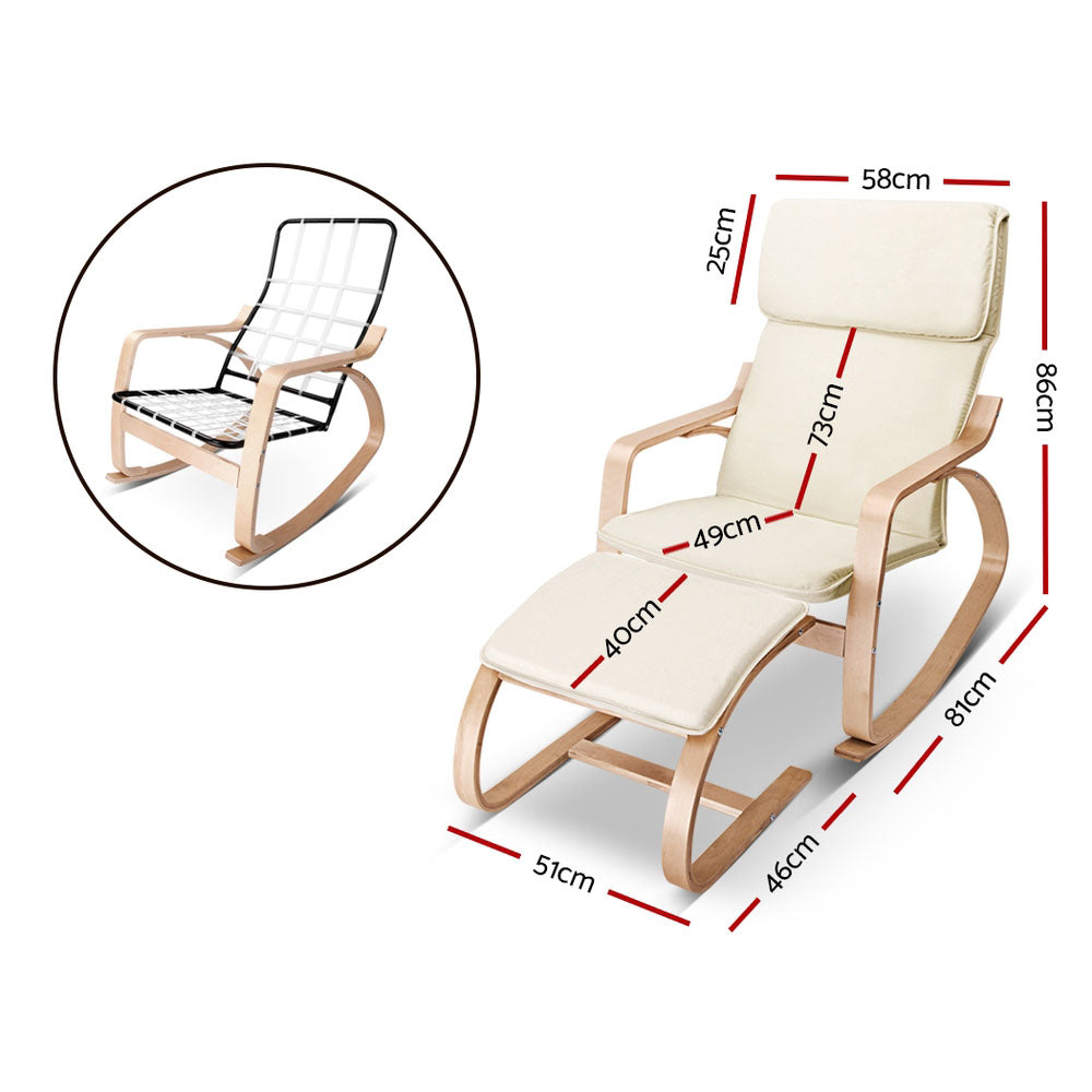 Rocking Armchair Bentwood Frame With Foot Stool Beige