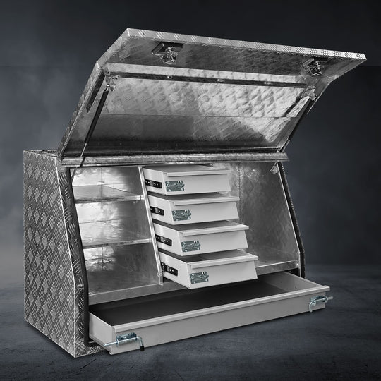 Aluminium Ute Tool Box Drawers Storage Truck Trailer Lock - Giantz Toolbox Generator Canopy