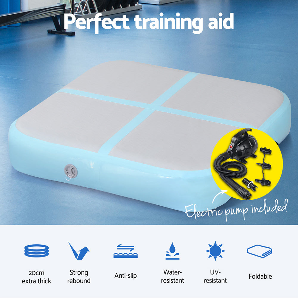 1m Air Track Mat Inflatable Gymnastics Tumbling Mat W/ Pump Colourful