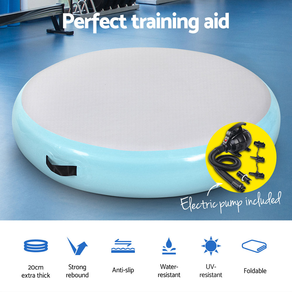 1m Air Track Spot Inflatable Gymnastics Tumbling Mat Round W/ Pump