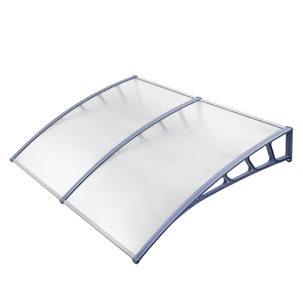Window Door Awning Canopy 1.5Mx2M Transparent Sheet Grey Plastic Frame