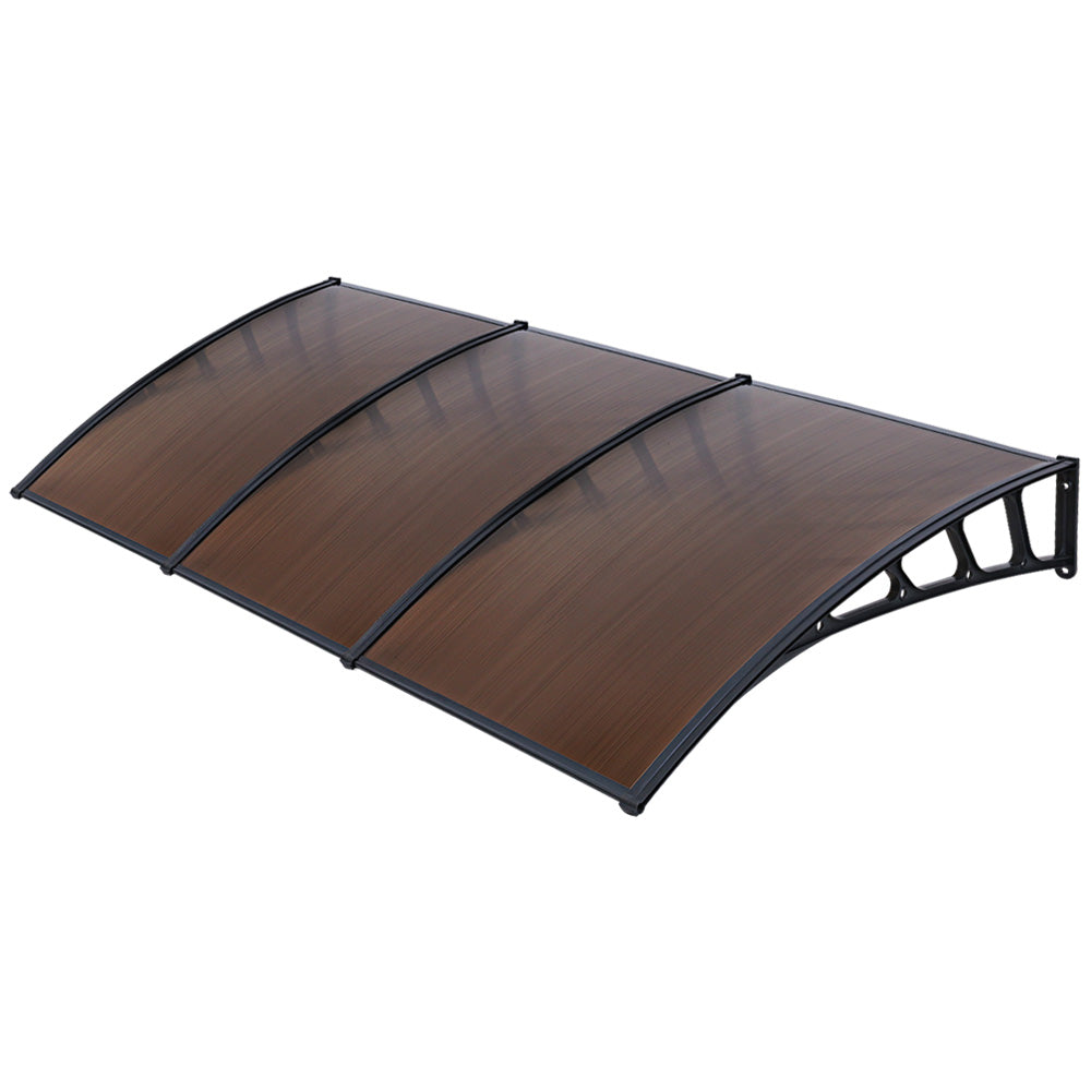 Window Door Awning Canopy 1.5Mx3M Brown Sheet Black Plastic Frame