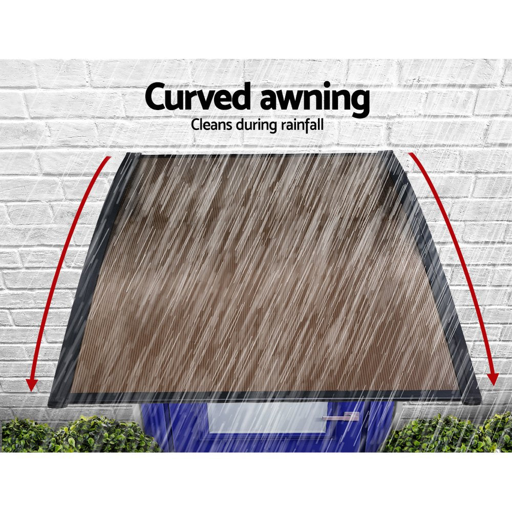 Window Door Awning Canopy 1.5Mx3M Brown Sheet Black Plastic Frame