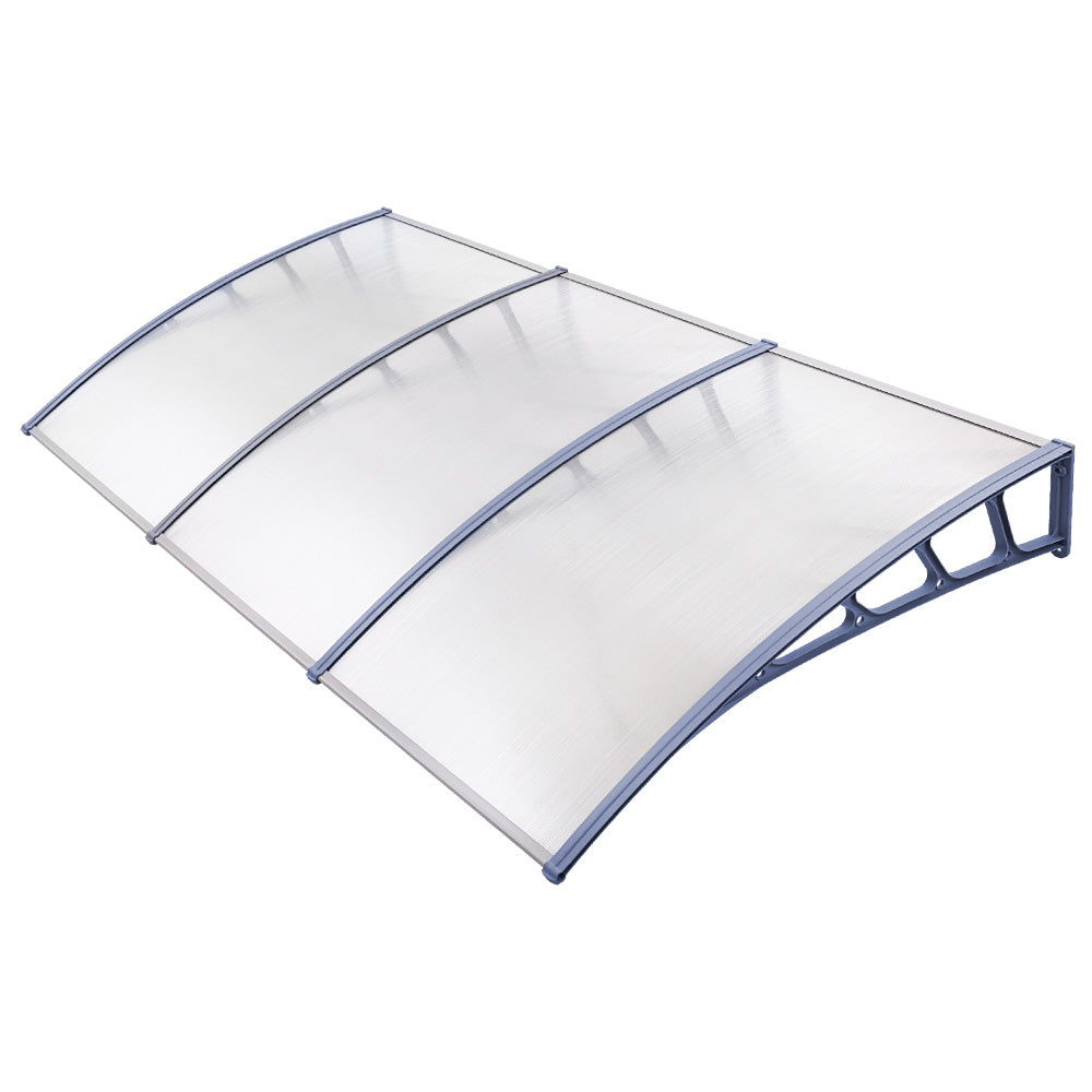 1.5x3m Door Window Awning Canopy Transparent UV Rain Cover Grey Frame Outdoor