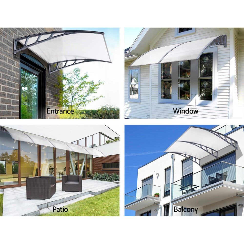 1.5x3m Door Window Awning Canopy Transparent UV Rain Cover Grey Frame Outdoor