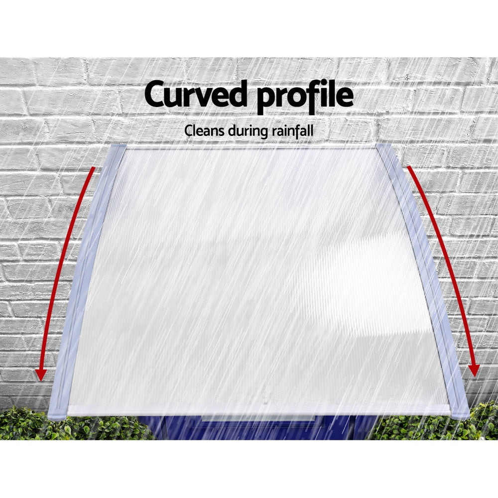 1.5x3m Door Window Awning Canopy Transparent UV Rain Cover Grey Frame Outdoor