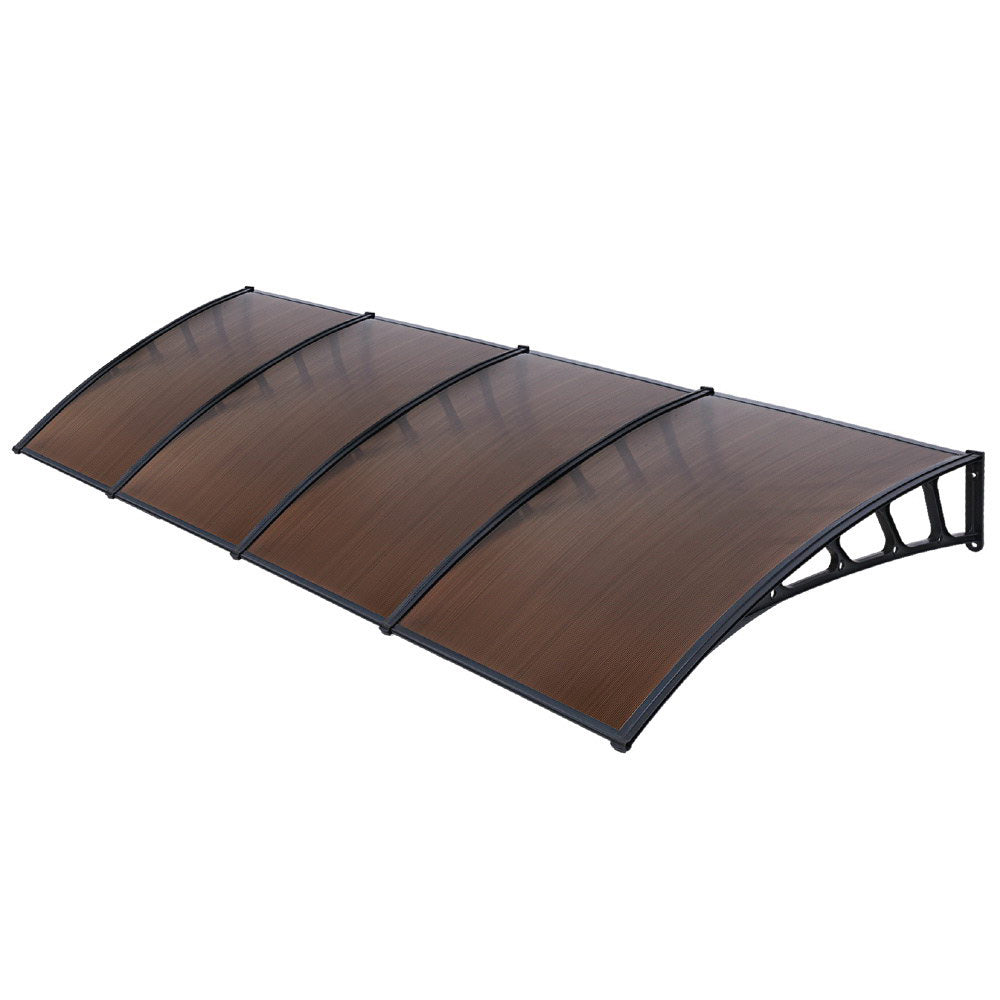 Window Door Awning Canopy 1.5Mx4M Brown Sheet Black Plastic Frame