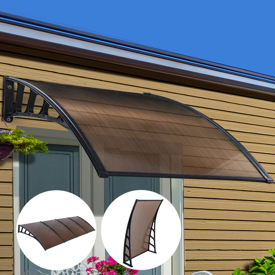 Window Door Awning Canopy 1.5Mx4M Brown Sheet Black Plastic Frame - Instahut Outdoor Patio Cover
