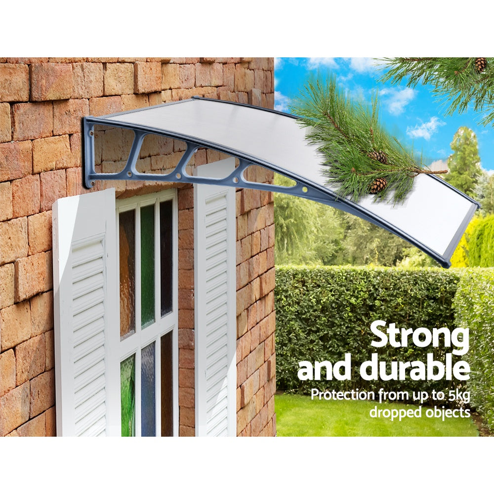 Window Door Awning Canopy 1.5Mx4M Transparent Sheet Grey Plastic Frame