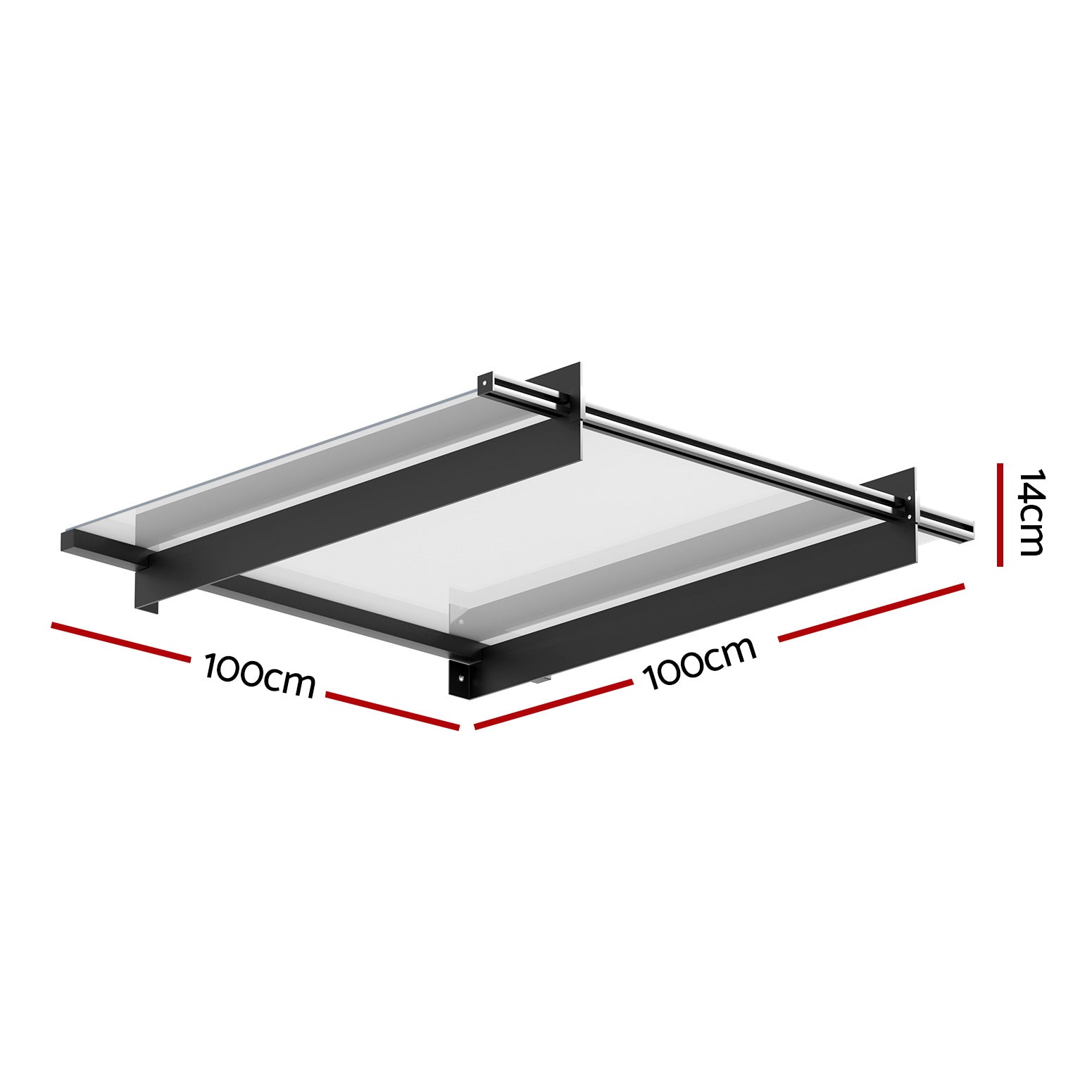 Window Door Awning Canopy 1Mx1M Flat Transparent Sheet Metal Frame