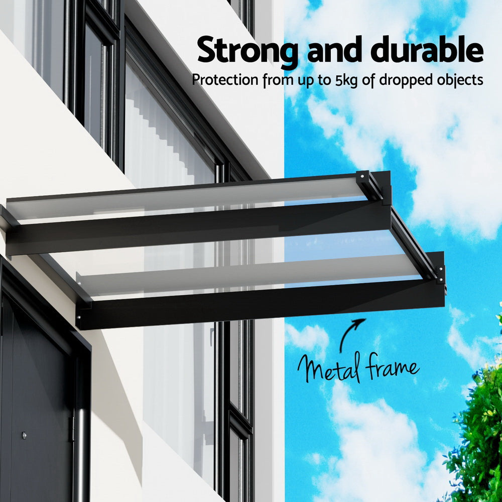 Window Door Awning Canopy 1Mx1M Flat Transparent Sheet Metal Frame
