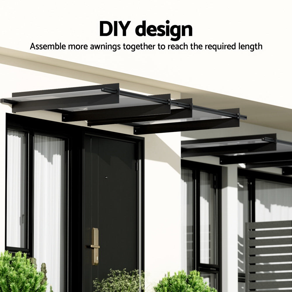 Window Door Awning Canopy 1Mx1M Flat Transparent Sheet Metal Frame
