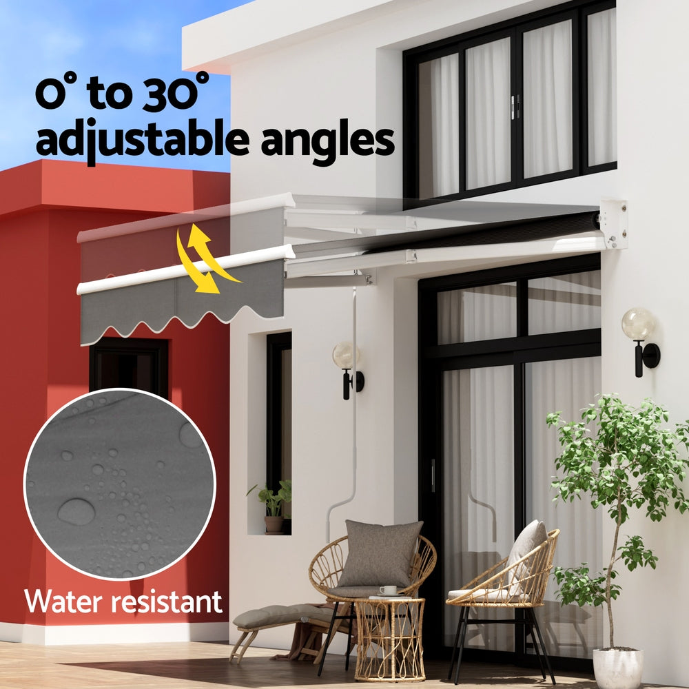 Retractable Folding Arm Awning Manual Sunshade 2Mx1.5M Grey, Awnings