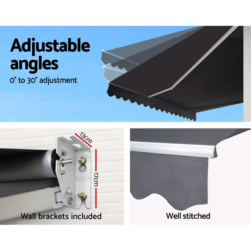 Retractable Folding Arm Awning Manual Sunshade 2.5Mx2M Grey