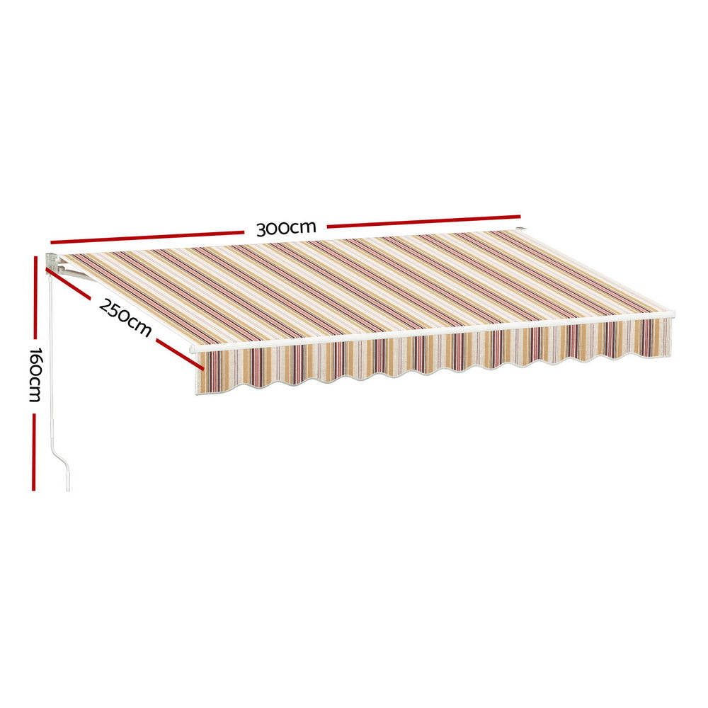 Beige Brown - Retractable Folding Arm Awning Manual Sunshade 3Mx2.5M