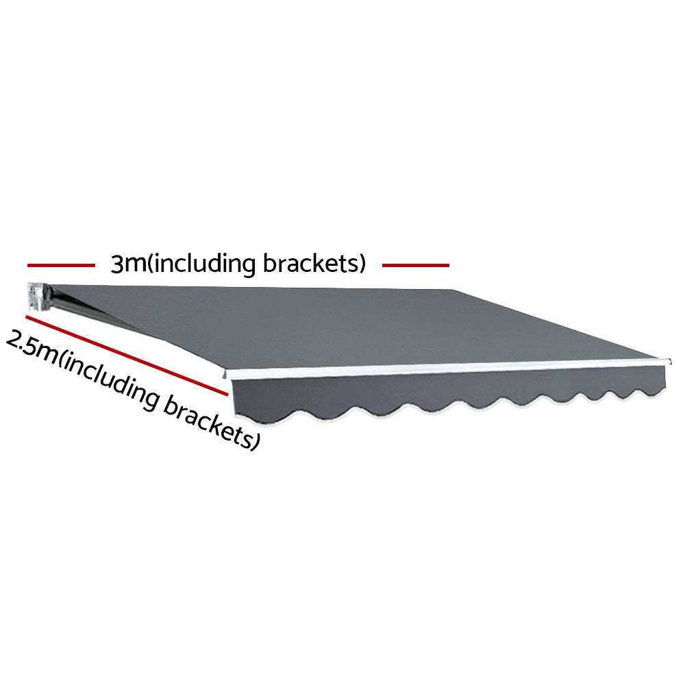Retractable Folding Arm Awning Manual Sunshade 3Mx2.5M Grey