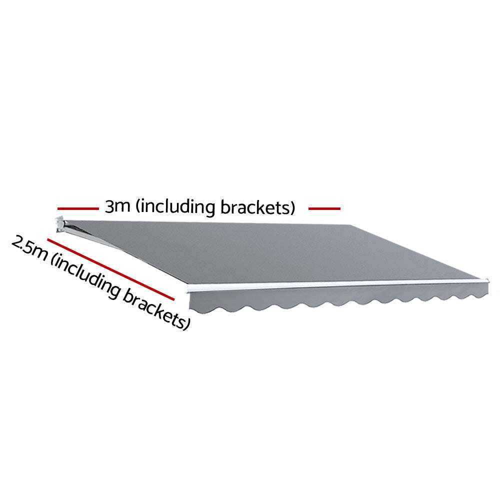 Awnings - Retractable Folding Arm Awning Manual Sunshade 3Mx2.5M Pearl Grey