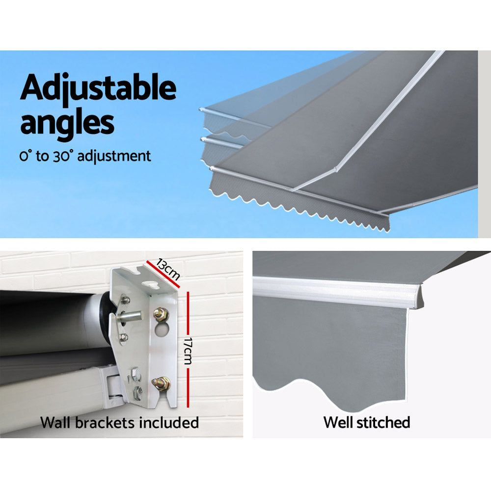 Retractable Folding Arm Awning Manual Sunshade 3Mx2.5M Pearl Grey, Awnings
